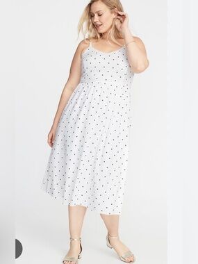 Old Navy White Midi Dress with Black Polka Dots